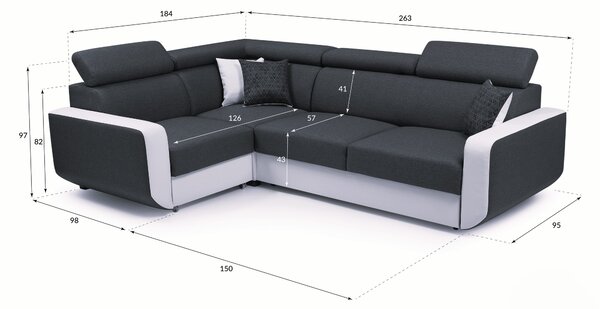 Masseno Narożnik MIRA z funkcją spania i pojemnikiem na pościel Narozniki L, Rozkładana sofa - Szary, INARI 94+MADRYT 920