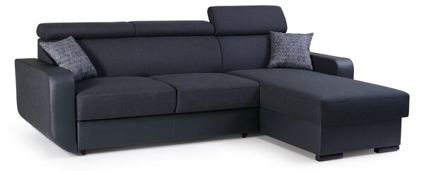 Masseno Narożnik PALAZZO z funkcją spania i pojemnikiem na pościel Narozniki L, Rozkładana sofa - Czarny, INARI 100+MADRYT 910