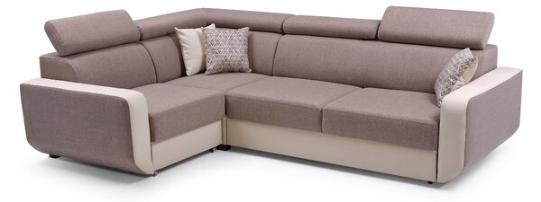 Masseno Narożnik MIRA z funkcją spania i pojemnikiem na pościel Narozniki L, Rozkładana sofa - Brązowy, INARI 23+MADRYT 912