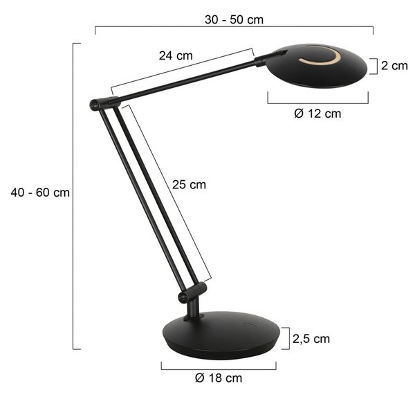 Steinhauer Lampa stołowa Zenith, możliwość ściemniania, czarny, biuro, metal, nowoczesny
