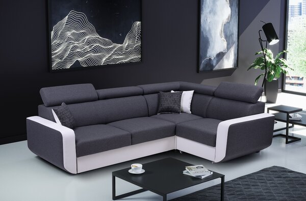Masseno Narożnik MIRA z funkcją spania i pojemnikiem na pościel Narozniki L, Rozkładana sofa - Szary, INARI 94+MADRYT 920