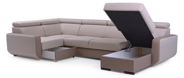 Masseno Narożnik PALAZZO z funkcją spania i pojemnikiem na pościel Narozniki U, Rozkładana sofa - Beżowy, INARI 22+MADRYT 926