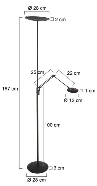 Steinhauer Lampa stojąca Zenith, możliwość ściemniania, czarny, salon / jadalnia, metal, nowoczesny