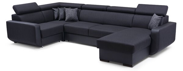 Masseno Narożnik PALAZZO z funkcją spania i pojemnikiem na pościel Narozniki U, Rozkładana sofa - Czarny, INARI 100+MADRYT 910