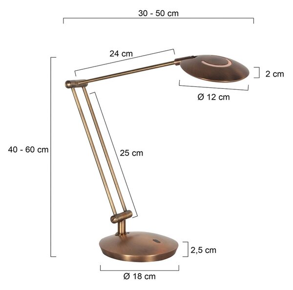Steinhauer Lampa stołowa Zenith, możliwość ściemniania, brązowy / mosiężny, biuro, metal, nowoczesny