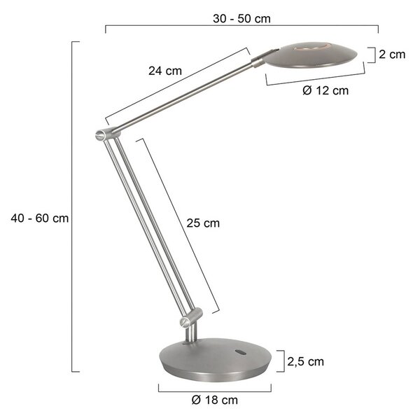 Steinhauer Lampa stołowa Zenith, możliwość ściemniania, aluminiowy / szary / cynkowy, biuro, metal, nowoczesny