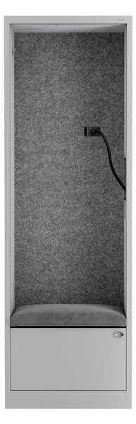 Szafa z siedziskiem i strefą wyciszenia SALLY MentalBox, szary korpus, szare siedzisko, 1850 x 600 x 400 mm