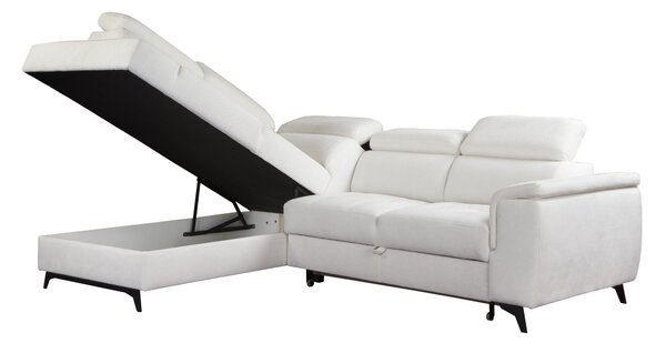 Masseno Narożnik VOLA z funkcją spania i pojemnikiem na pościel Narozniki L, Rozkładana sofa - Biały, BUBBLE 1