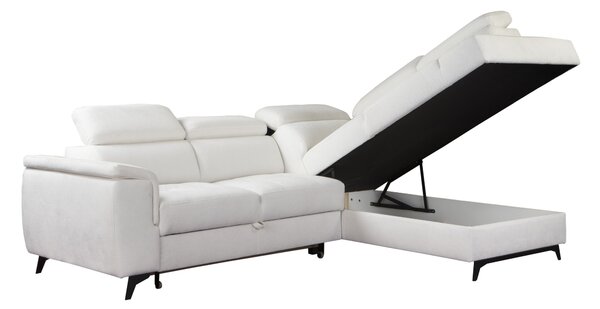 Masseno Narożnik VOLA z funkcją spania i pojemnikiem na pościel Narozniki L, Rozkładana sofa - Biały, BUBBLE 1