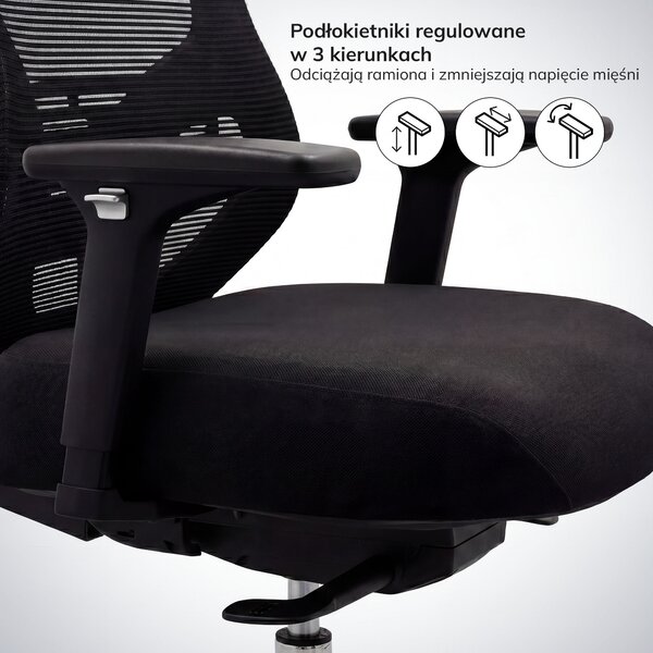 Ergonomiczny fotel biurowy z siatką czarny AXIS