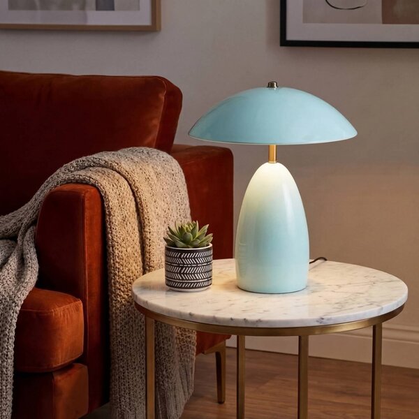 Elstead Lampa stołowa Poppy, możliwość ściemniania, niebieski, salon / jadalnia, aluminium, vintage