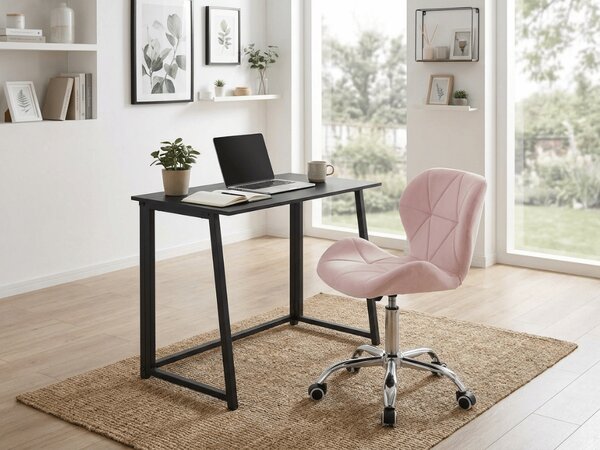 Zestaw do gabinetu ZARIMO stół 80x40 cm, czarny + fotel AVOLA VELVET, różowy