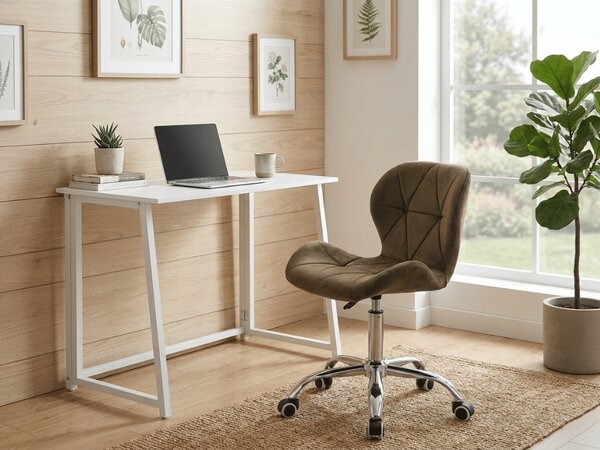 Zestaw do gabinetu ZARIMO stół 80x40 cm, biały + fotel AVOLA VELVET, brązowy