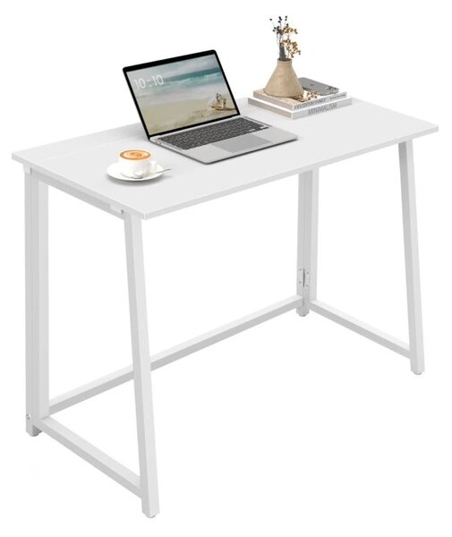 Zestaw do biura ZARIMO stół 80x40 cm, biały + krzesło AVOLA z eko skóry, różowe