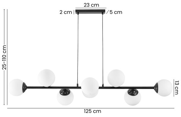 LAMPA WISZĄCA SUFITOWA ŻYRANDOL NOWOCZESNA CZARNA BIAŁE KULE FINO 8 LED