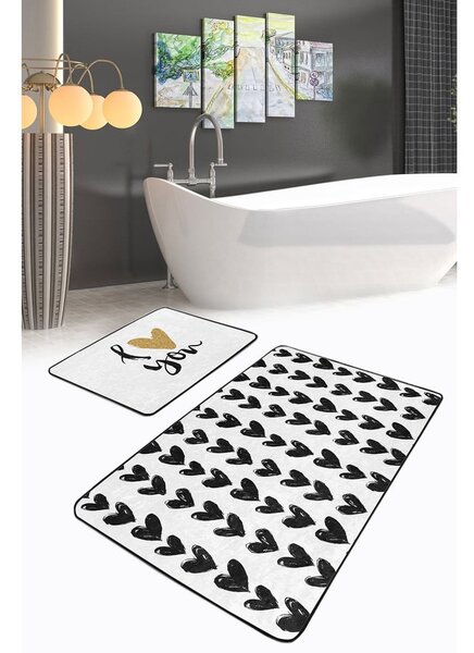 Białe/czarne dywaniki łazienkowe zestaw 2 szt. 60x100 cm – Mila Home