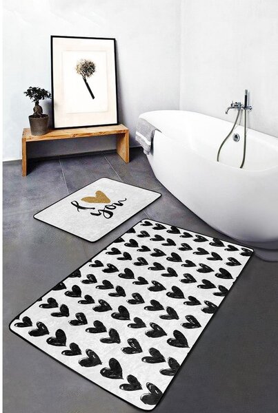 Białe/czarne dywaniki łazienkowe zestaw 2 szt. 60x100 cm – Mila Home