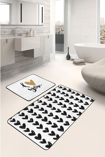 Białe/czarne dywaniki łazienkowe zestaw 2 szt. 60x100 cm – Mila Home