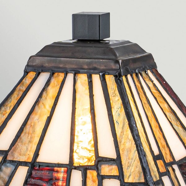 QUOIZEL Lampa stołowa Inglenook, brązowy / mosiężny, salon / jadalnia, metal, tiffany