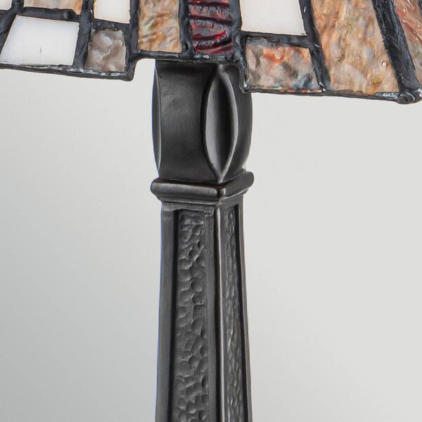 QUOIZEL Lampa stołowa Inglenook, brązowy / mosiężny, salon / jadalnia, metal, tiffany