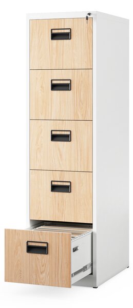 Szafa kartotekowa metalowa z 5 szufladami biała/dąb sonoma, 460x1625.5x620 mm: SARA Eco Design
