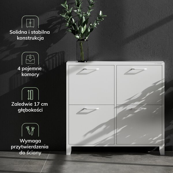Szafka na buty metalowa, wąska, biała, 960x900x170 mm: SHIRLEY