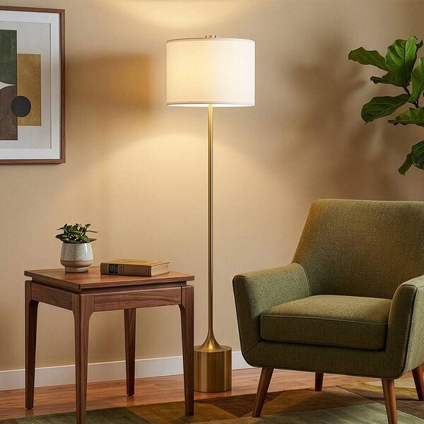 Elstead Lampa stojąca Issa, kremowy / amber, salon / jadalnia, aluminium, vintage