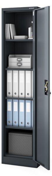 Szafa biurowa metalowa na akta, wąska, antracytowa, 450x1850x400 mm: ALEX