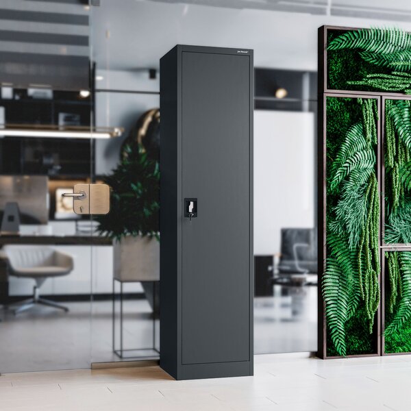 Szafa biurowa metalowa na akta, wąska, antracytowa, 450x1850x400 mm: ALEX