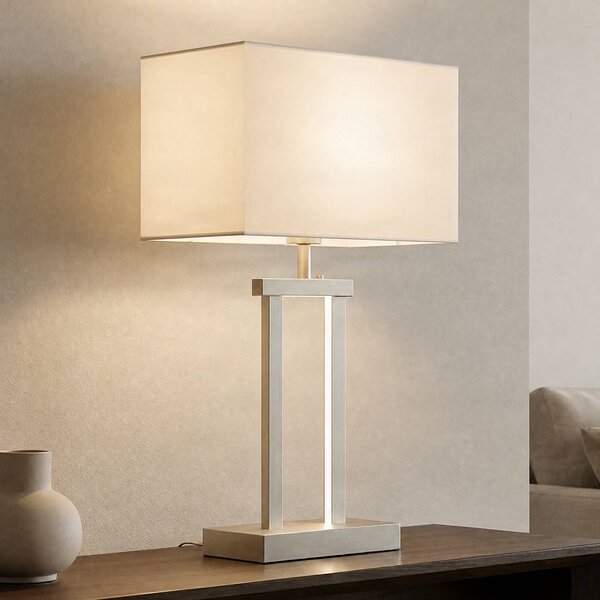 Lampa stołowa Sigurd Lindby, możliwość ściemniania, aluminiowy / szary / cynkowy, salon / jadalnia, tkanina / materiał / jedwab, nowoczesny