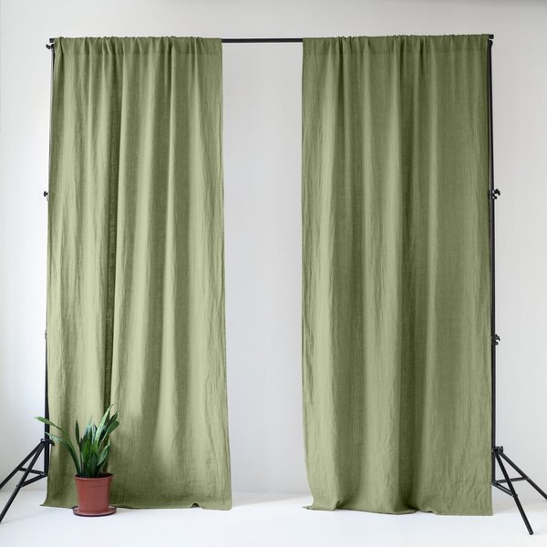 Jasnozielona lniana zasłona 140x170 cm Sage – Linen Tales