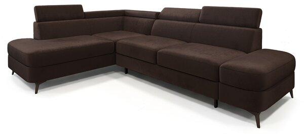 Masseno Narożnik AVISE z funkcją spania i pojemnikiem na pościel Narozniki L, Rozkładana sofa - Brązowy, MONOLITH 29
