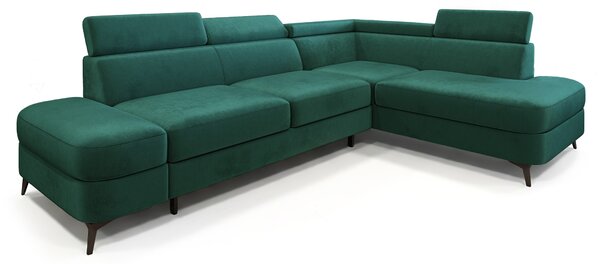 Masseno Narożnik AVISE z funkcją spania i pojemnikiem na pościel Narozniki L, Rozkładana sofa - Zielony, MONOLITH 37