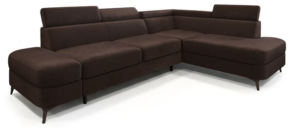 Masseno Narożnik AVISE z funkcją spania i pojemnikiem na pościel Narozniki L, Rozkładana sofa - Brązowy, MONOLITH 29