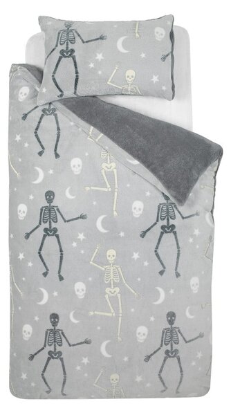 Szara fluorescencyjna pościel dziecięca jednoosobowa z mikropluszu 135x200 cm Halloween Skeleton – Catherine Lansfield