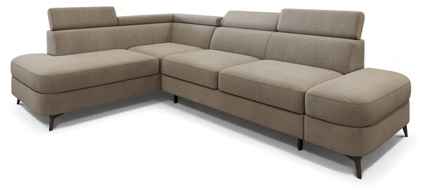 Masseno Narożnik AVISE z funkcją spania i pojemnikiem na pościel Narozniki L, Rozkładana sofa - Beżowy, MATT VELVET 09
