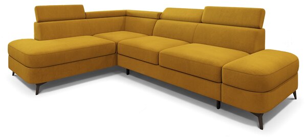 Masseno Narożnik AVISE z funkcją spania i pojemnikiem na pościel Narozniki L, Rozkładana sofa - Żółty, MATT VELVET 48