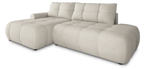 Masseno Narożnik FLUMA z funkcją spania i pojemnikiem na pościel Narozniki L, Rozkładana sofa - Kremowy, CASTEL 03