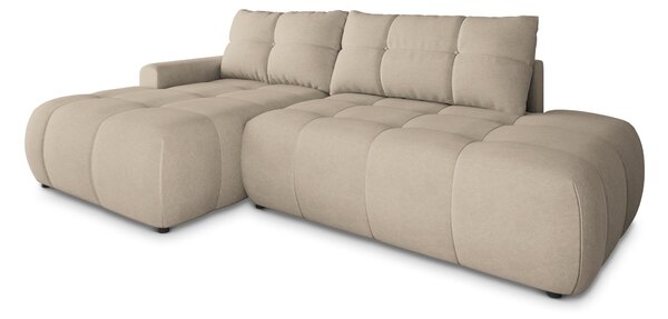 Masseno Narożnik FLUMA z funkcją spania i pojemnikiem na pościel Narozniki L, Rozkładana sofa - Beżowy, CASTEL 15