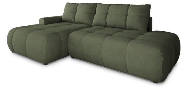 Masseno Narożnik FLUMA z funkcją spania i pojemnikiem na pościel Narozniki L, Rozkładana sofa - Oliwkowy, CASTEL 39