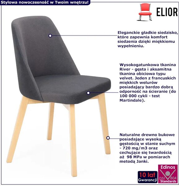 Grafitowe welurowe krzesło kubełkowe dąb artisan T7-M68
