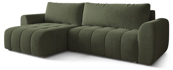 Masseno Narożnik MODARO z funkcją spania i pojemnikiem na pościel Narozniki L, Rozkładana sofa - Oliwkowy, CASTEL 39