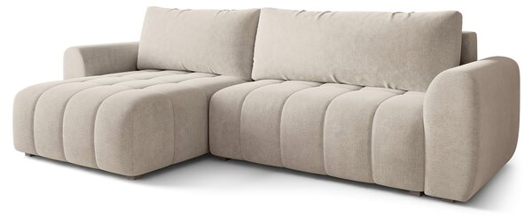 Masseno Narożnik MODARO z funkcją spania i pojemnikiem na pościel Narozniki L, Rozkładana sofa - Kremowy, CASTEL 03