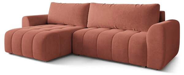 Masseno Narożnik MODARO z funkcją spania i pojemnikiem na pościel Narozniki L, Rozkładana sofa - Koralowy, CASTEL 55