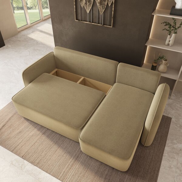 Masseno Narożnik DOLVER z funkcją spania i pojemnikiem na pościel Narozniki L, Rozkładana sofa - Musztardowy, CASTEL 48