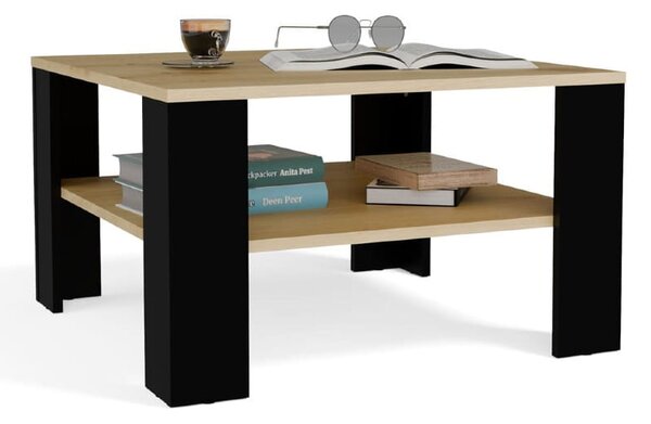 Kwadratowa ława do salonu z półką artisan/czerń | Umeblowana.com