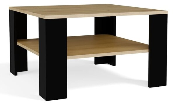 Kwadratowa ława do salonu z półką artisan/czerń | Umeblowana.com