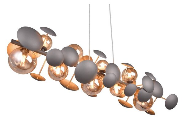 Lampa wisząca w szaro-złotym kolorze ze szklanym kloszem Bubble – Trio Select