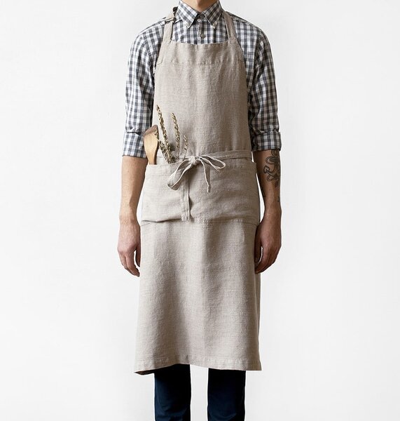 Beżowy lniany fartuch Linen Tales Chef, dł. 100 cm