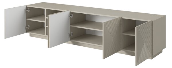 Szafka RTV Asha 200 cm pięciodrzwiowa z ryflowanym frontem - kaszmir